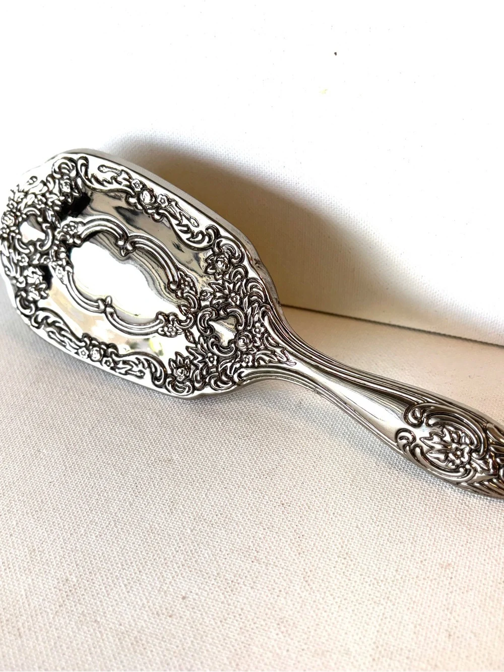 Hair Brush Antique Victorian 1920s French Vanity Ornate Silver Metallic